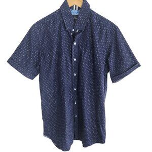 Robert Graham Navy Short Sleeve Button-Up Shirt Large Tailored Fit
